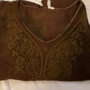 Brown beaded v neck with bell sleeves 90s y2k